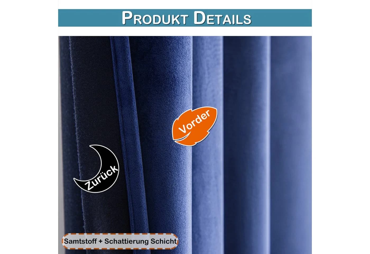 Sunicol Samtvorhang 2er Set Verdunkelnd Kräuselband Marineblau