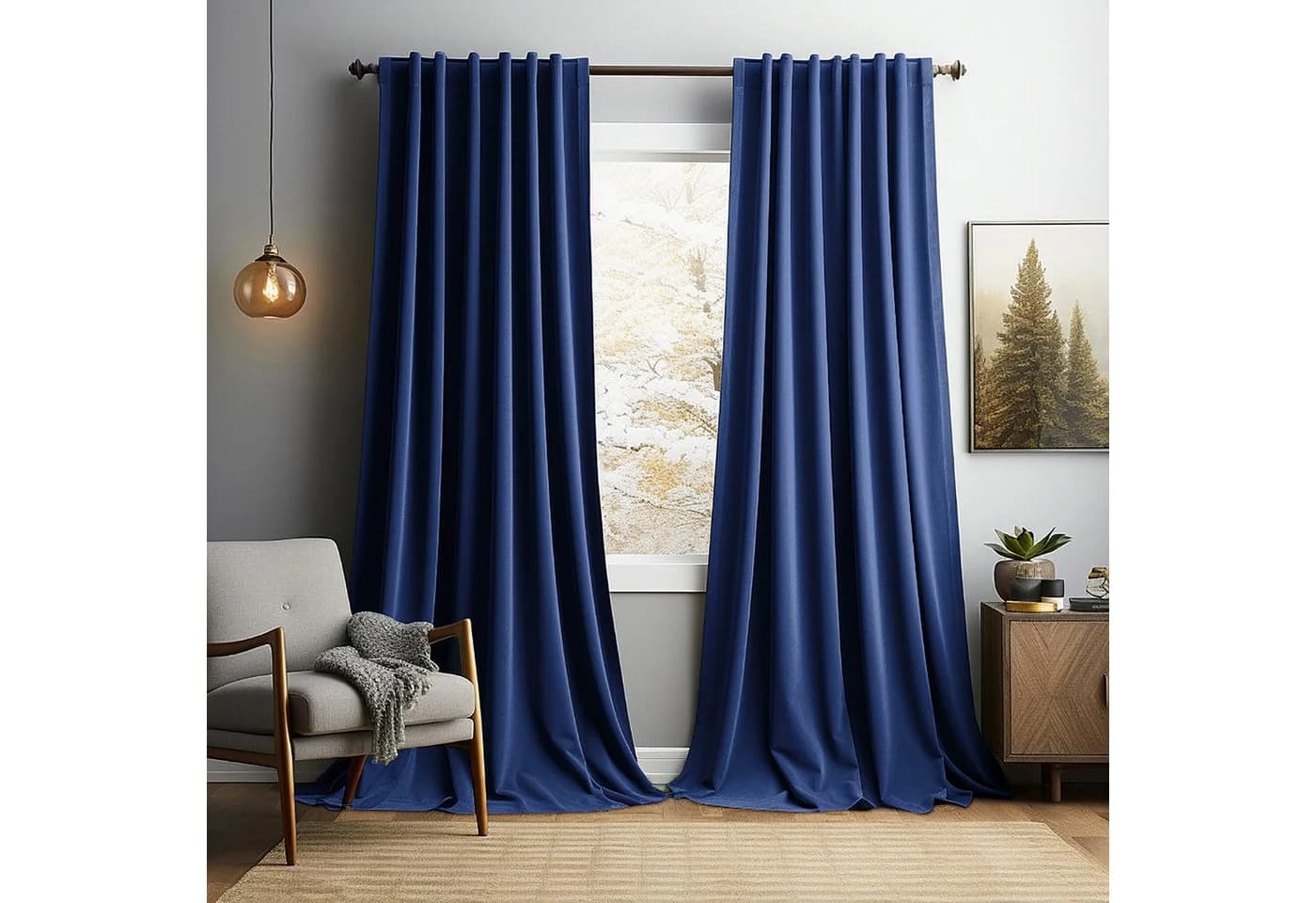 Sunicol Samtvorhang 2er Set Verdunkelnd Kräuselband Marineblau - Bild 2