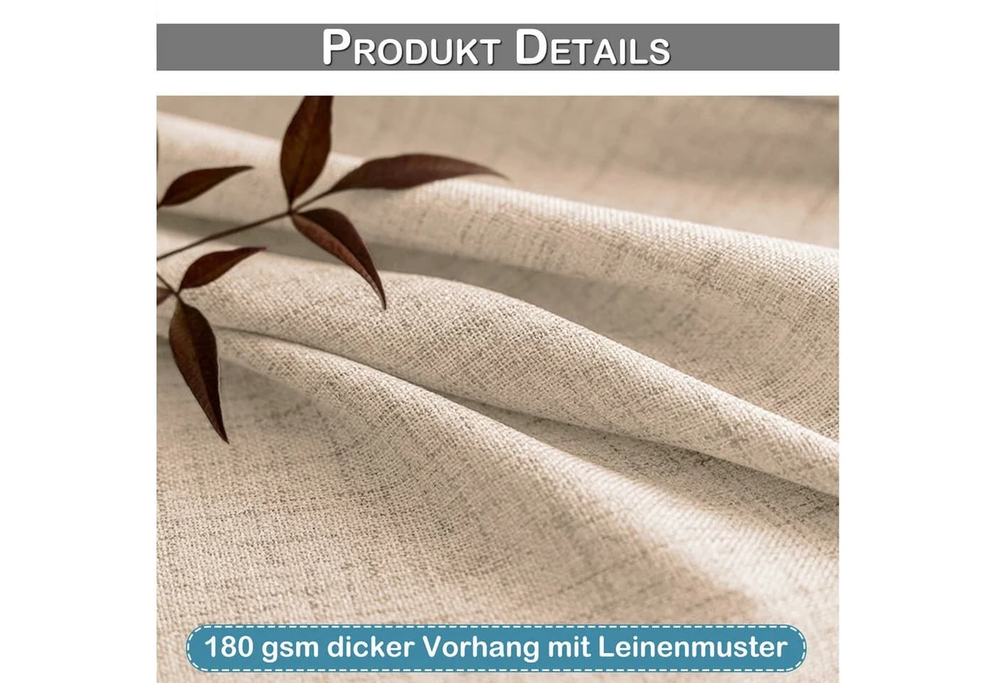 SERBASIC Gardine Leinenoptik Halbtransparent mit Quetschfalten 2er-Set