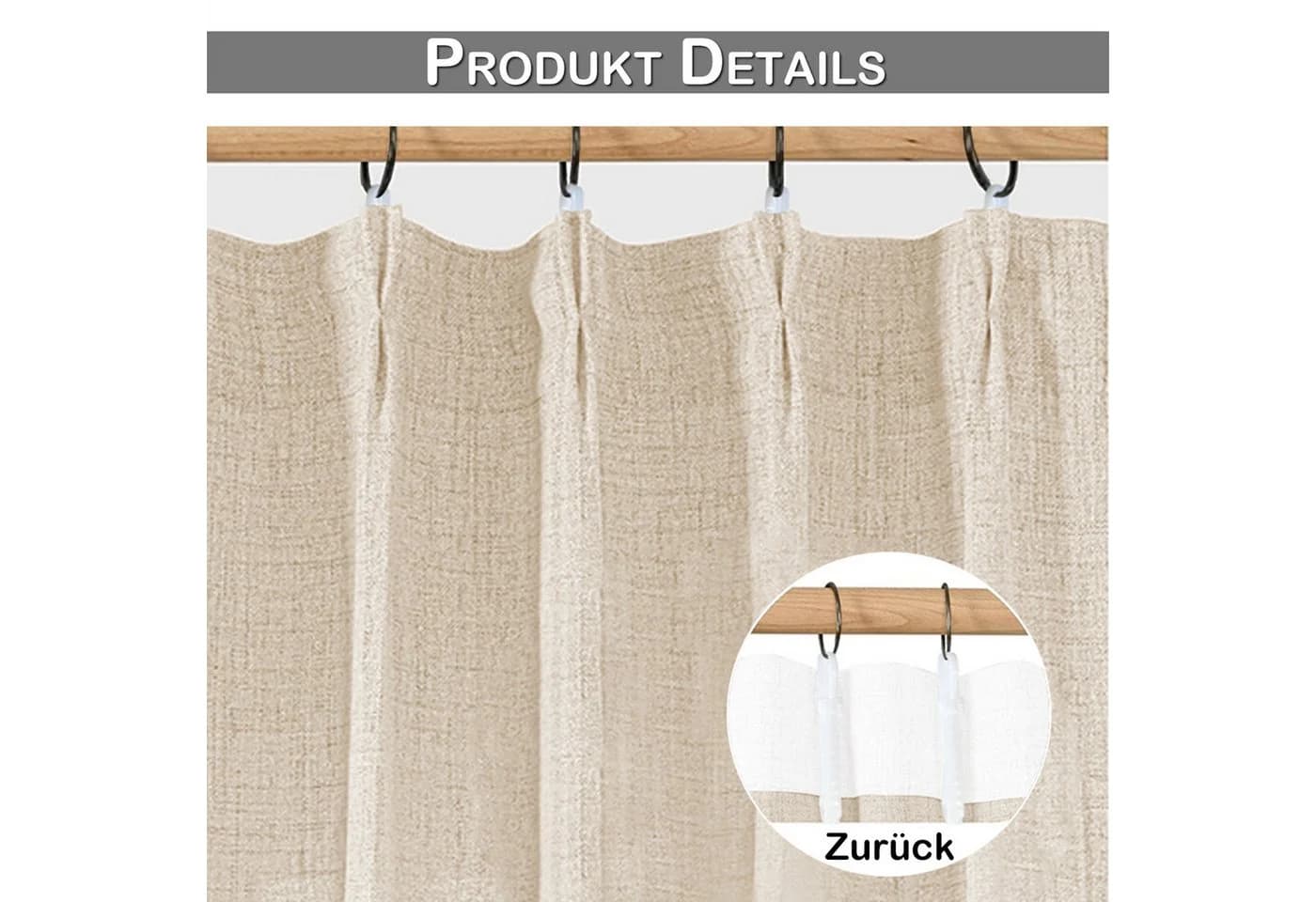 SERBASIC Gardine Leinenoptik Halbtransparent mit Quetschfalten 2er-Set - Bild 3