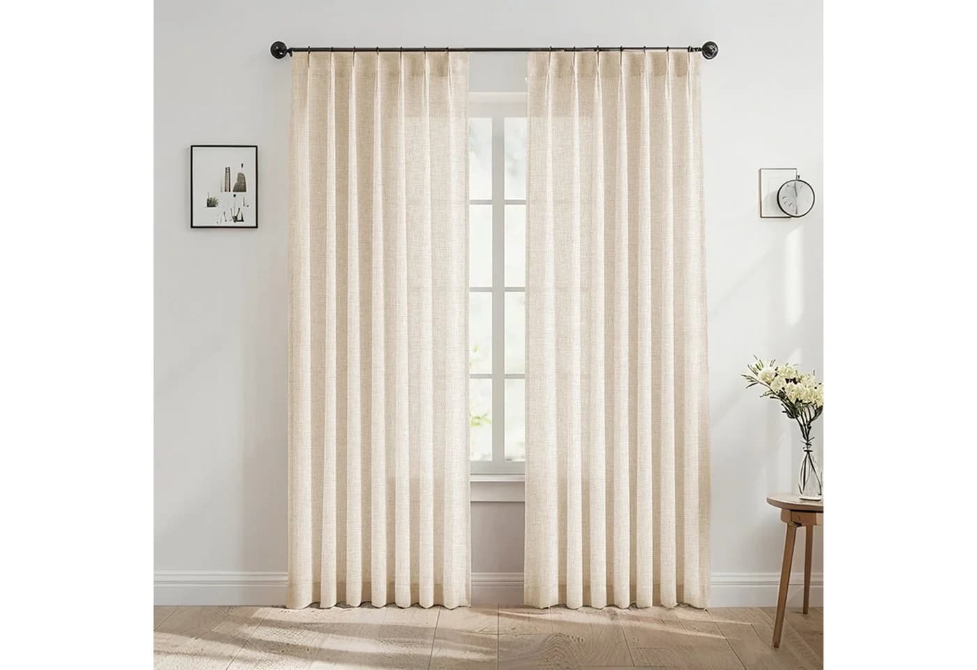 SERBASIC Gardine Leinenoptik Halbtransparent mit Quetschfalten 2er-Set - Bild 5