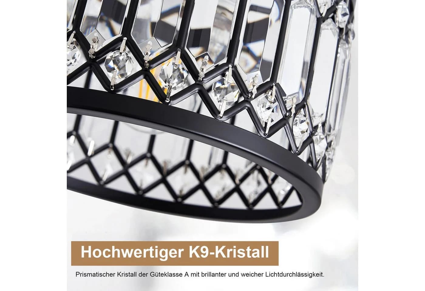 Sunicol Kristall Deckenleuchte Schwarz 3 Farbtemperaturen Dimmbar E27 - Bild 3