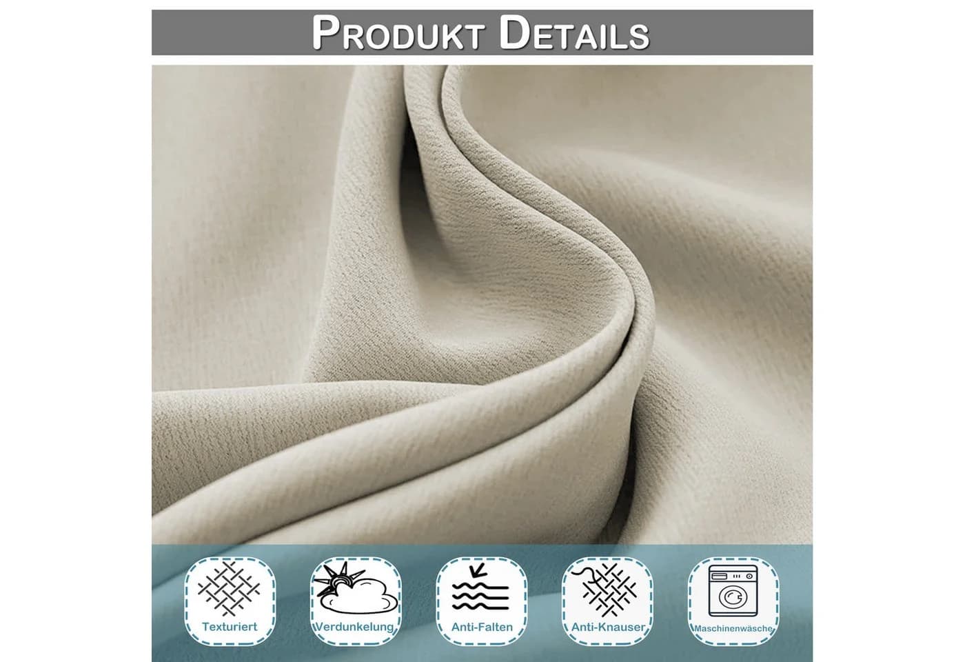 SERBASIC Extra Breite Gardine Beige Blickdicht mit Schiene - Bild 3