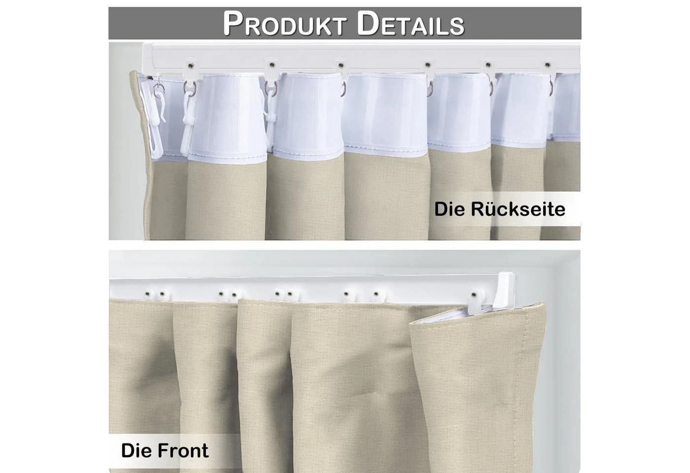 SERBASIC Extra Breite Gardine Beige Blickdicht mit Schiene - Bild 4