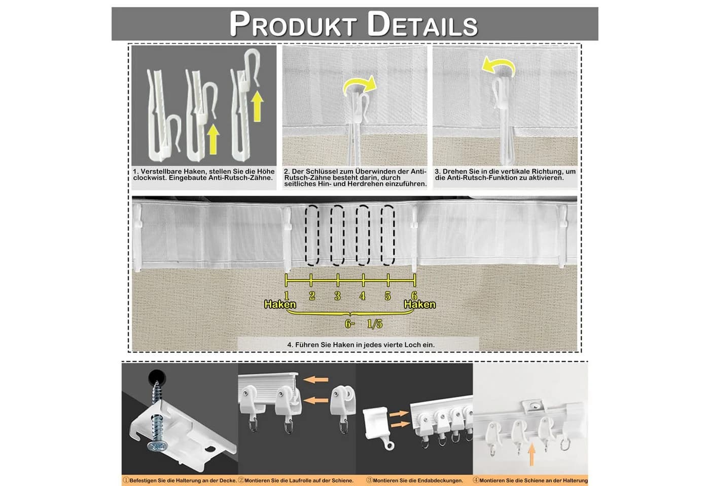 SERBASIC Extra Breite Gardine Beige Blickdicht mit Schiene - Bild 5