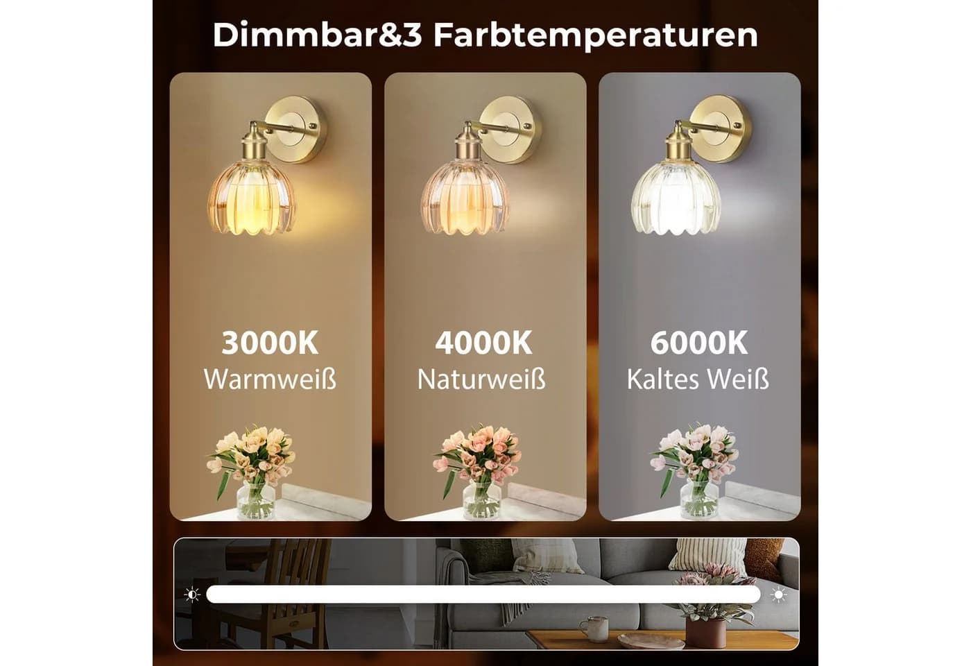 Sunicol LED Wandleuchte Gold Dimmbar Wiederaufladbar 3 Farbtemperaturen RGB