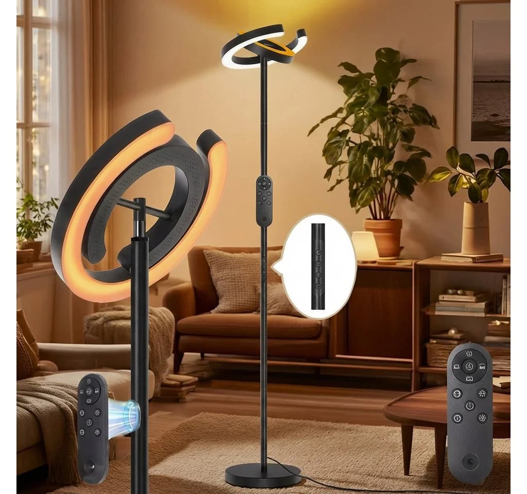 Rosnek LED Stehlampe Dimmbar 36W 190cm Schwarz mit Fernbedienung - Bild 2
