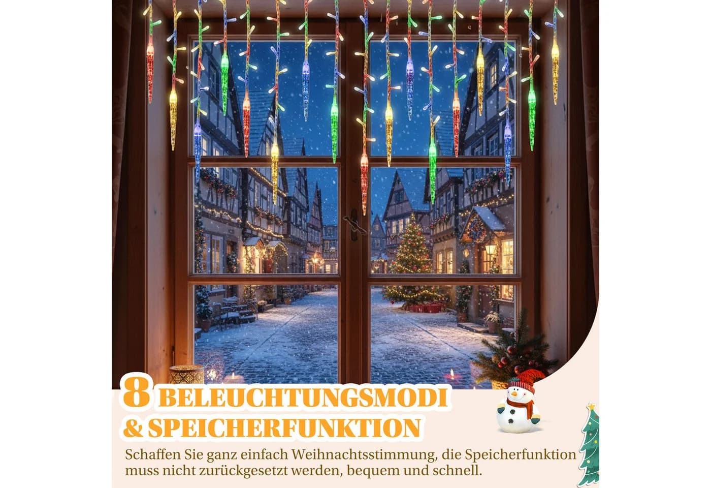 Rosnek LED-Lichtervorhang Eiszapfen-Anhänger 8 Modi Timer Weihnachtsdeko - Bild 3