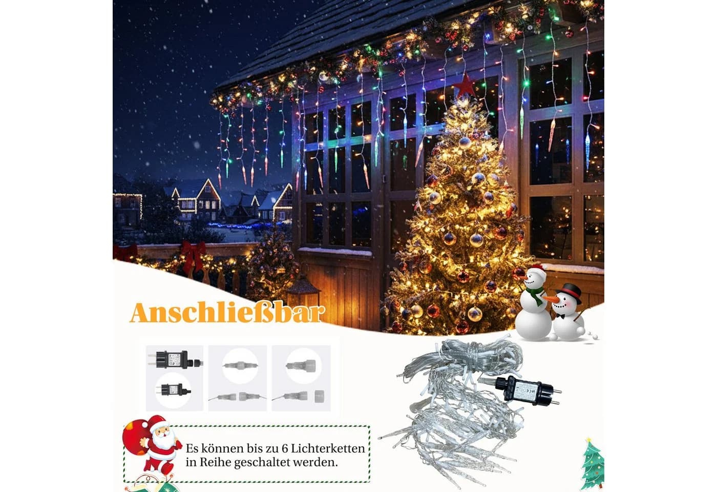 Rosnek LED-Lichtervorhang Eiszapfen-Anhänger 8 Modi Timer Weihnachtsdeko - Bild 4