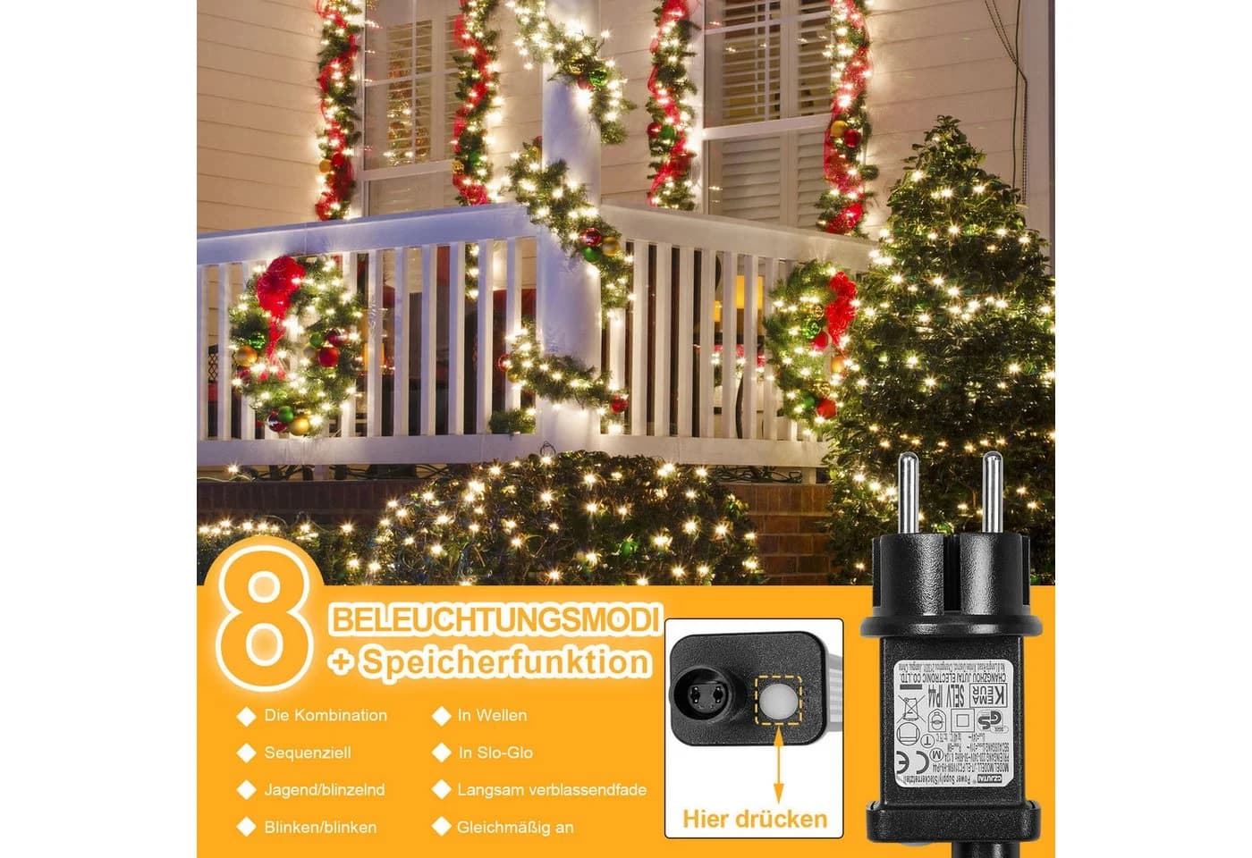 Rosnek Lichterkette 20m/30m/50m/100m 31V DC LED-Lichterkette Timer Speicherfunktion 8 Modi - Bild 3