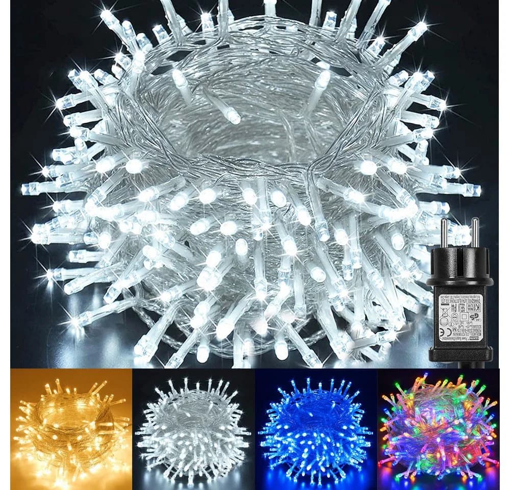 SERBASIC LED-Lichterkette 20-100m mit Timer, 8 Modi, Warmweiß, Weiß, Mehrfarbig, Blau - Bild 2