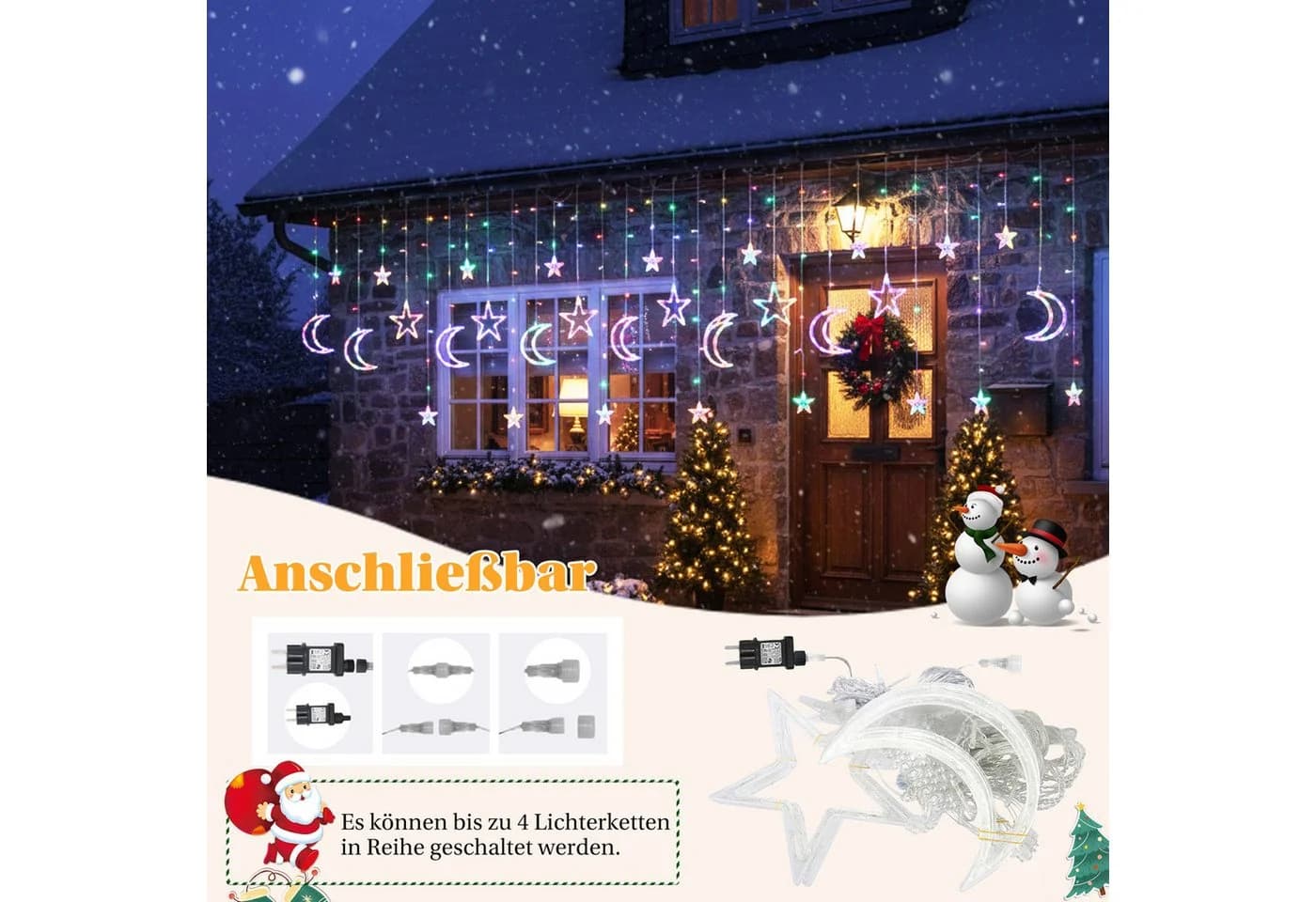 SERBASIC Lichterkette 3.5M mit 123 LEDs Timer 8 Modi Warmweiß Bunt - Bild 3