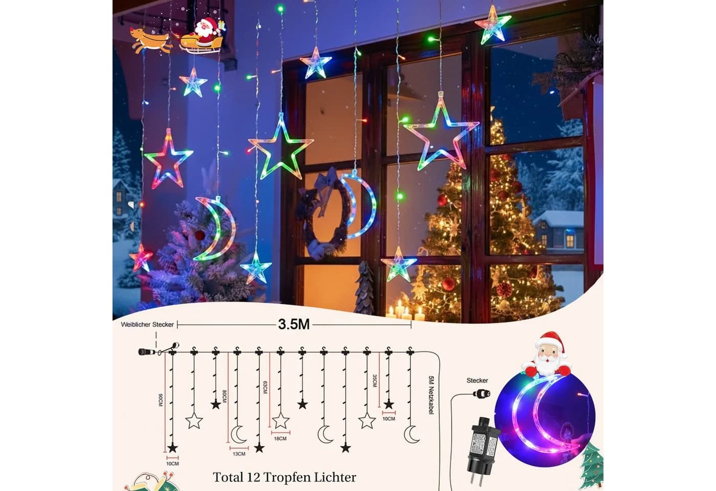 SERBASIC Lichterkette 3.5M mit 123 LEDs Timer 8 Modi Warmweiß Bunt - Bild 4