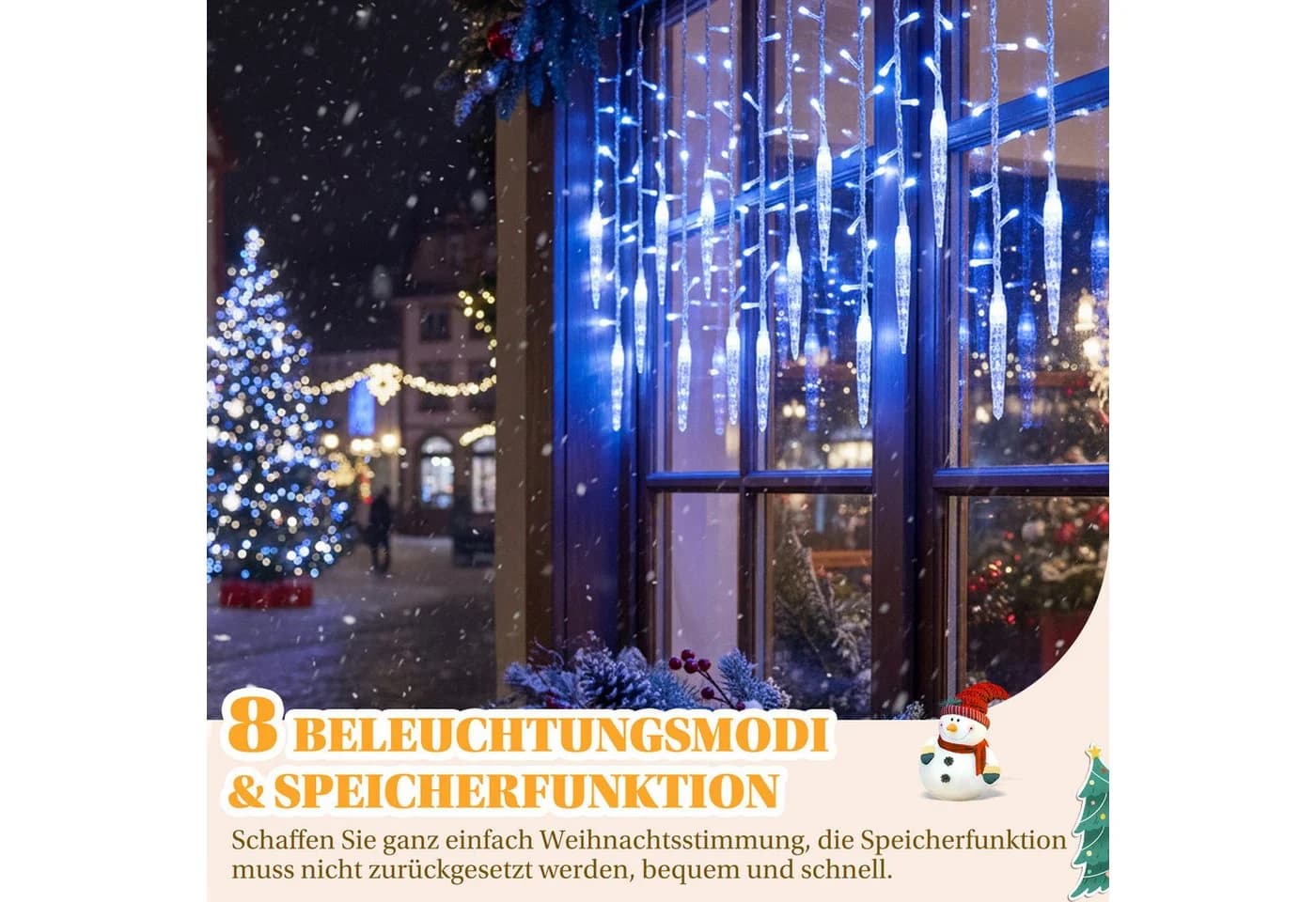 SERBASIC LED Eisregen Lichtervorhang mit Timer und 8 Modi
