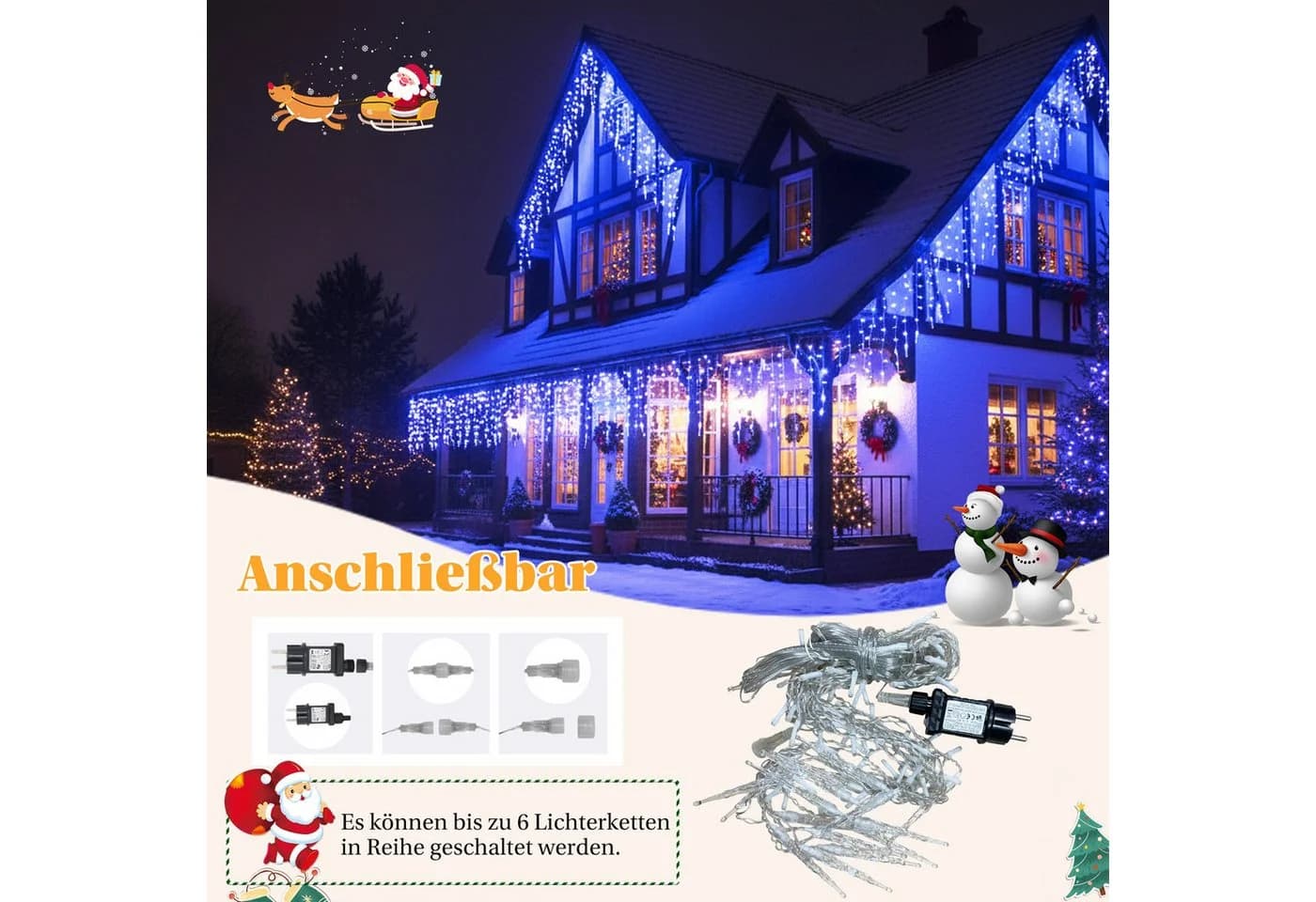 SERBASIC LED Eisregen Lichtervorhang mit Timer und 8 Modi - Bild 3
