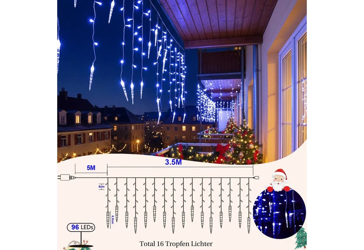 SERBASIC LED Eisregen Lichtervorhang mit Timer und 8 Modi - Bild 4