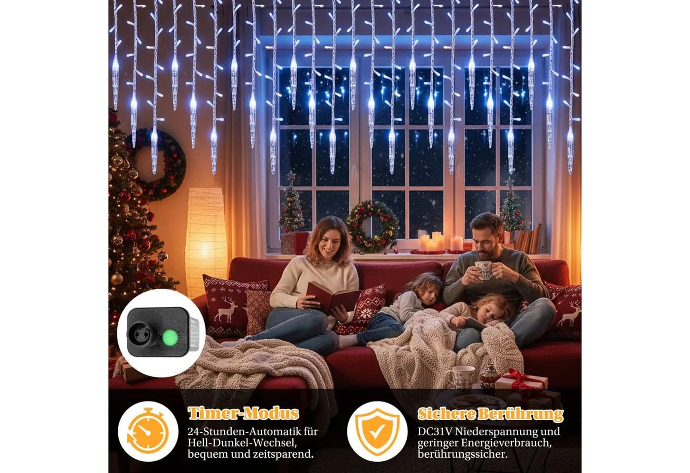 SERBASIC LED Eisregen Lichtervorhang mit Timer und 8 Modi - Bild 5