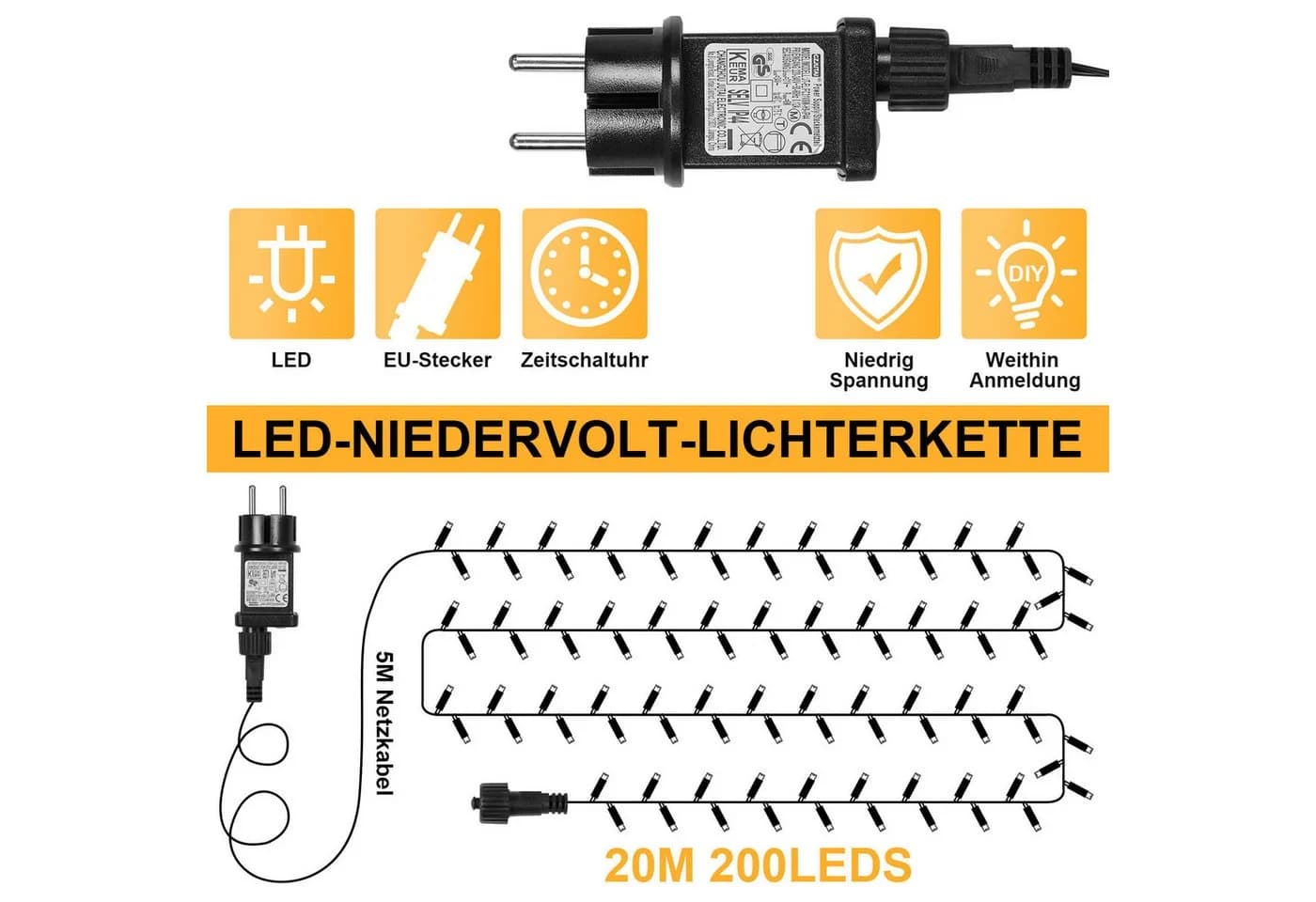 Rosnek LED-Baummantel Warmweiß 8 Modi Timer