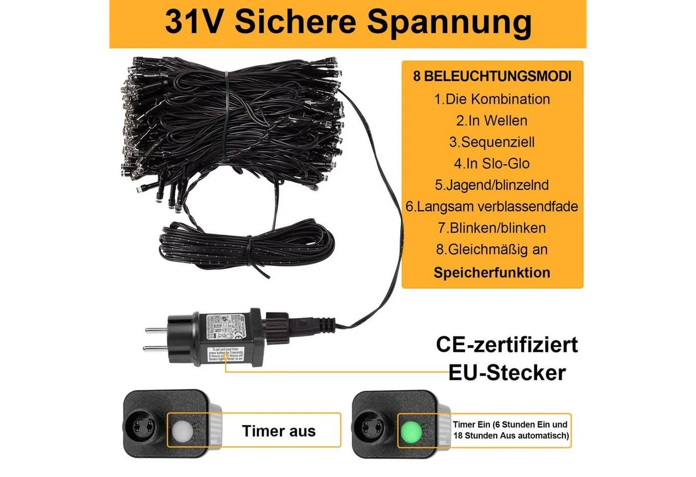Rosnek LED-Baummantel Warmweiß 8 Modi Timer - Bild 4