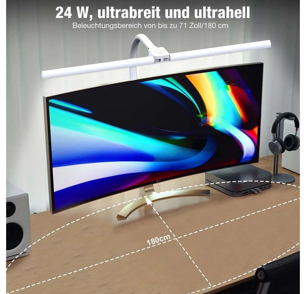 Sunicol LED Schreibtischlampe Doppelkopf klemmbar, Dimmbar, 3000K-6500K, Flexibler Schwanenhals, 24W - Bild 3