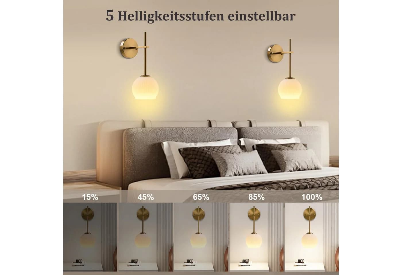 Lapalife Wandleuchte Dimmbar Wiederaufladbar LED Gold 2 Stück - Bild 5