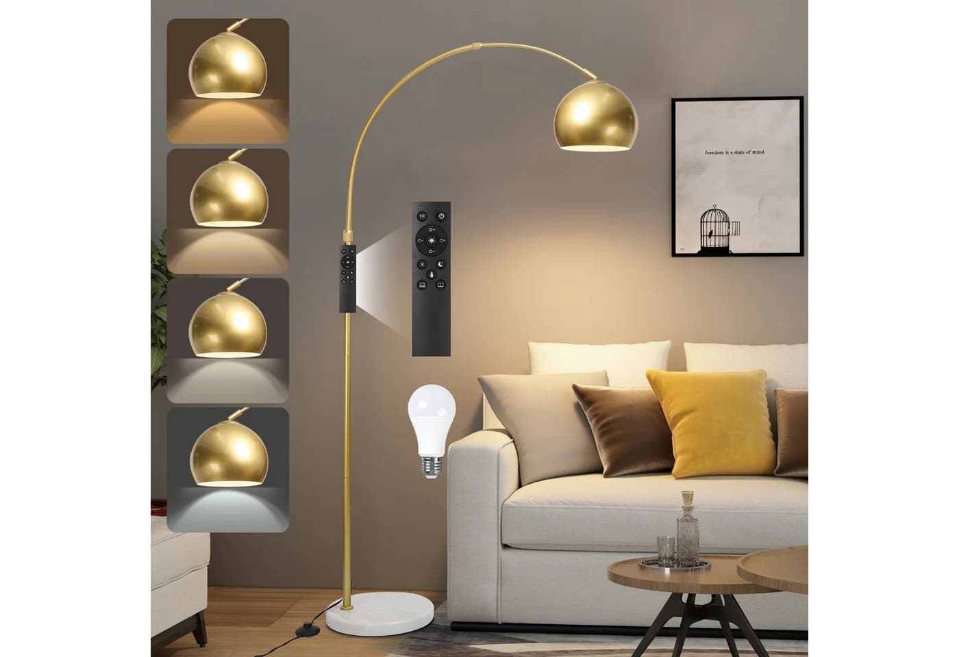Jibenhome LED Stehlampe Gold ARC mit Marmorsockel und Fernbedienung - Bild 2