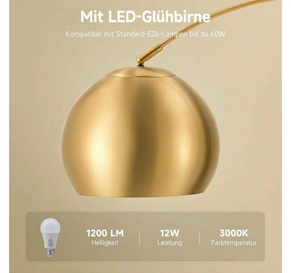 Jibenhome LED Stehlampe Gold ARC mit Marmorsockel und Fernbedienung - Bild 4
