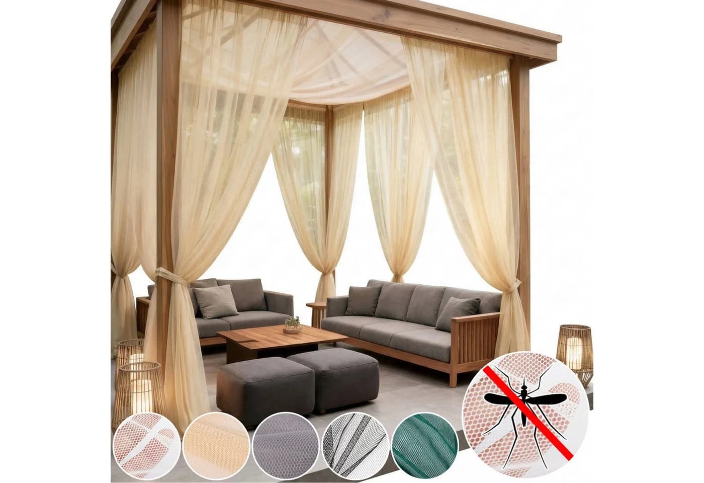 Lapalife Outdoor-Vorhang Mückenschutz Beige Polyester Stangentasche - Bild 2