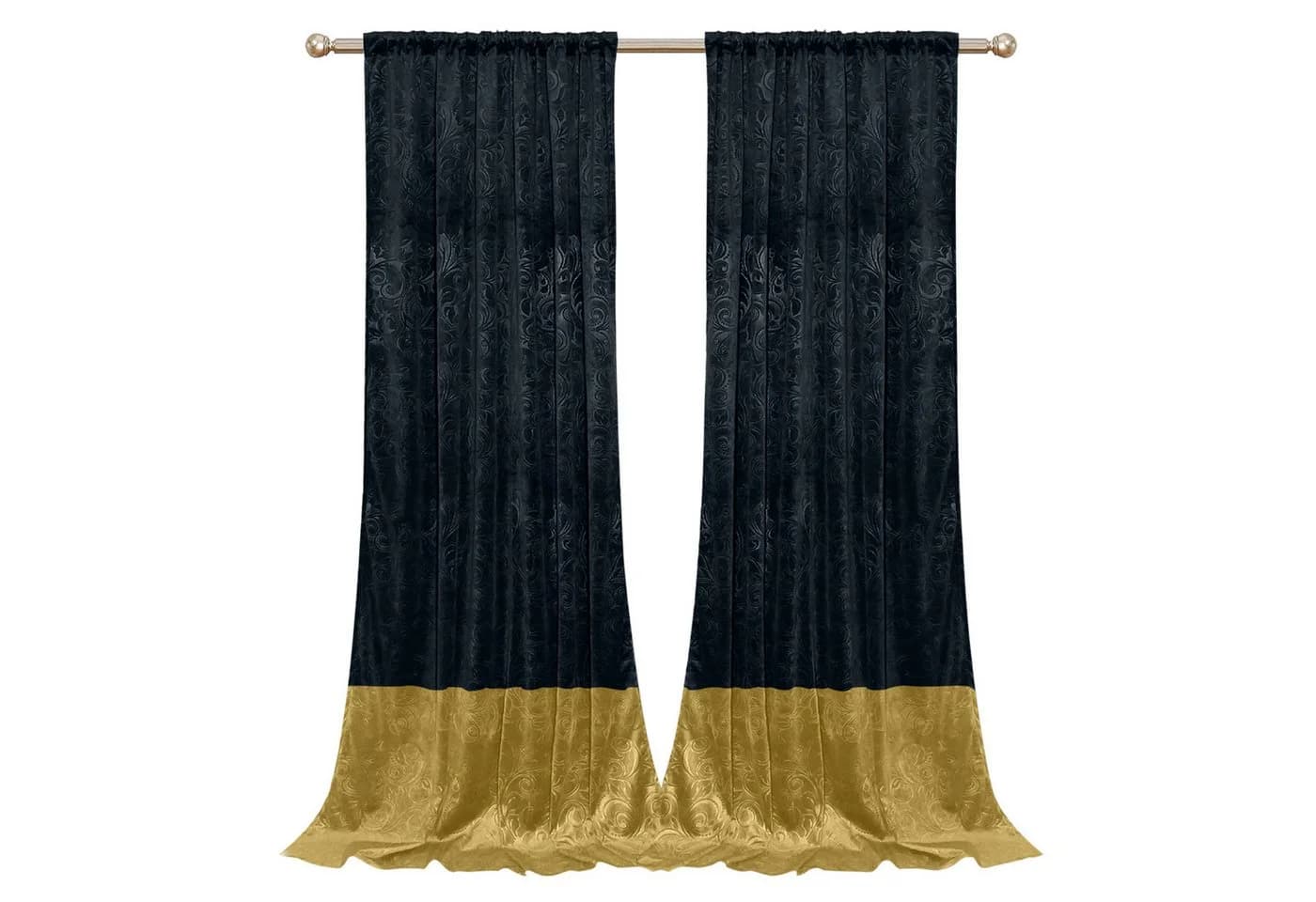 Lapalife Vorhang Samt Verdunkelnd Schwarz-Gold Blumenmuster 2er Set