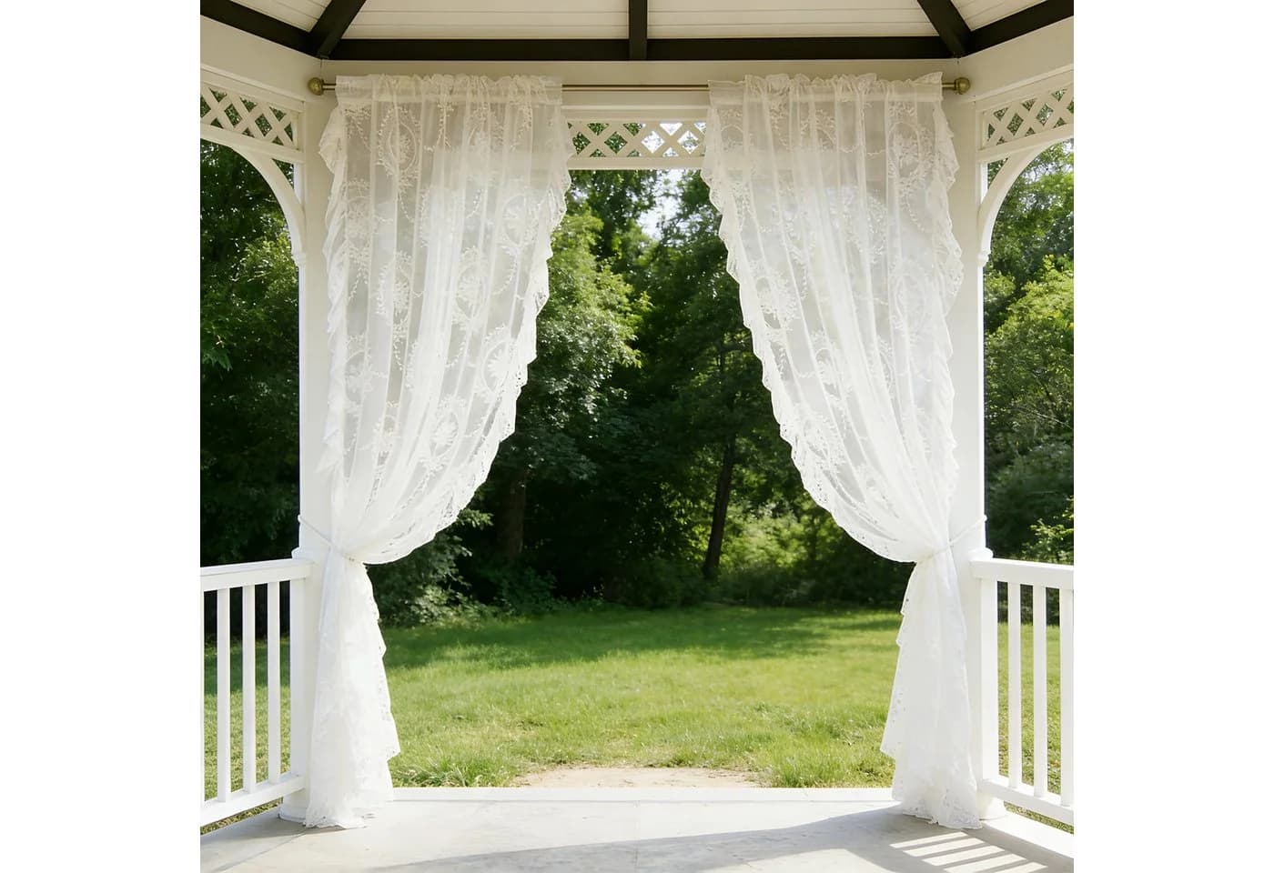 Qelus Gardine Voile 2er Set Transparent Vintage Rüschenvorhänge