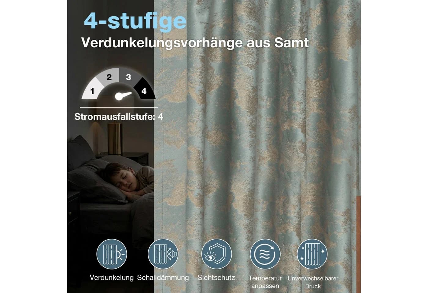 Lapamax Samt-Verdunkelungsvorhang 2er-Set Grau Goldprint - Bild 3