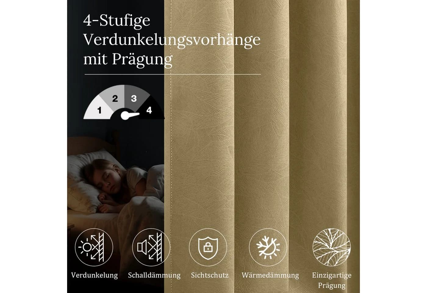 Lapamax Verdunkelungsvorhang Braun Kräuselband Wärmeschutz - Bild 3