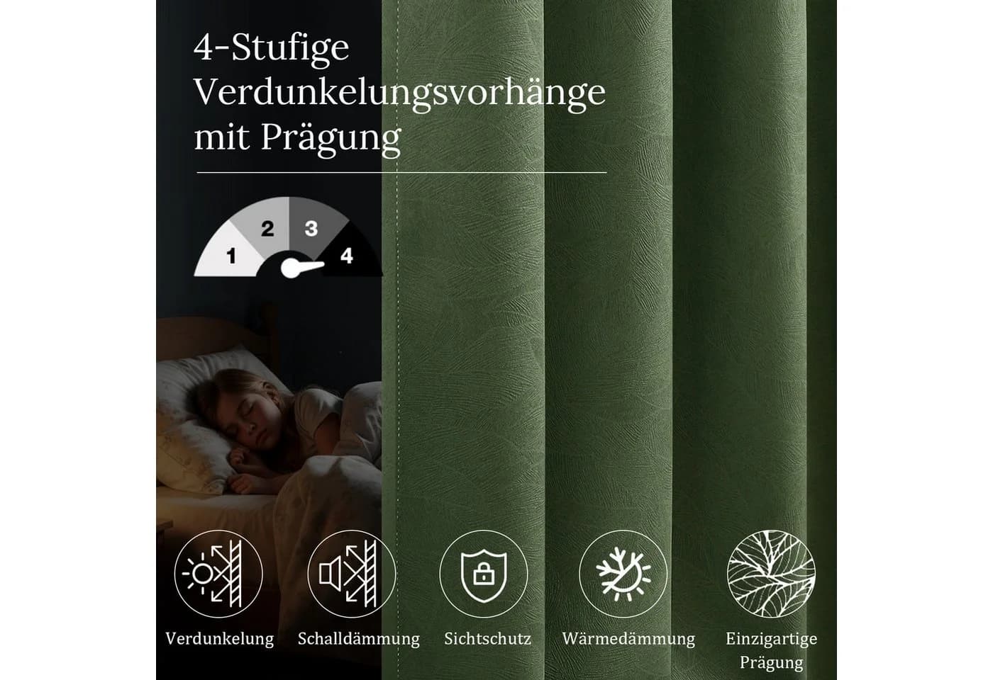 Lapamax Verdunkelungsvorhang Blumendesign Grün Kräuselband - Bild 3