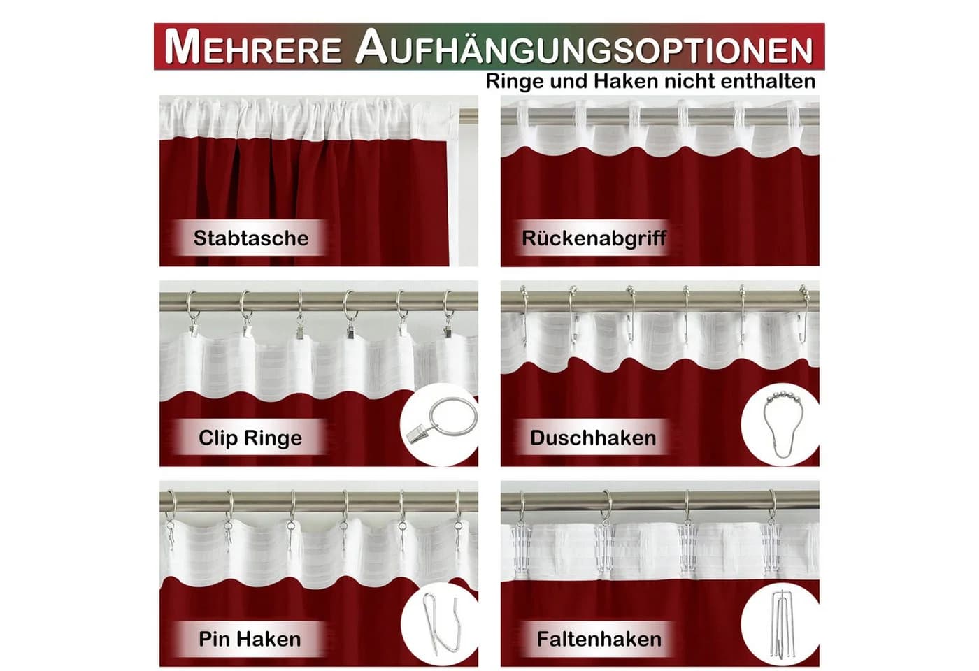 Lapamax Weihnachtsvorhang 2er Set Rot Gold Blättermuster Gefüttert - Bild 5