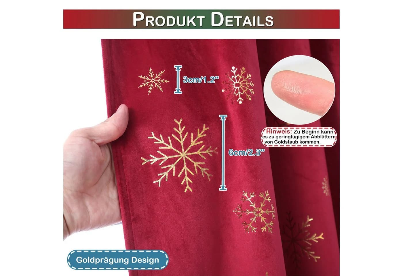 Lapamax Weihnachtsvorhang Rot Gold Thermoisoliert Verdunkelnd - Bild 3