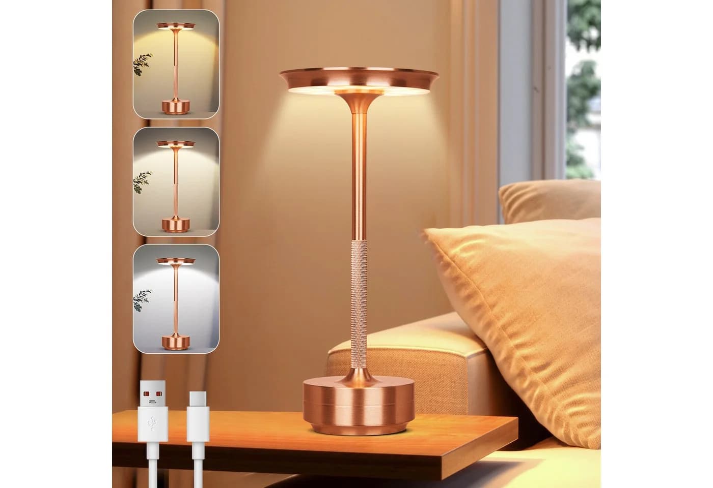 Lapamax LED Tischleuchte Akku Dimmbar Roségold - Bild 2