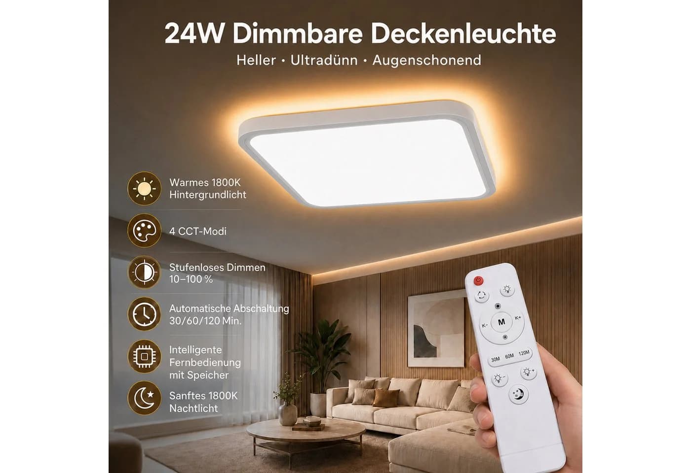 Lapamax LED Deckenleuchte Flach 29cm Dimmbar mit Fernbedienung - Bild 4