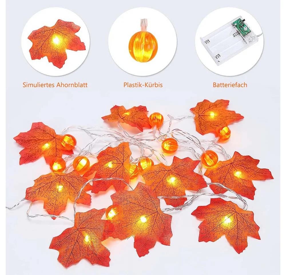 Lapamax LED-Lichterkette Herbst mit Ahornblättern Batterie warmweiß