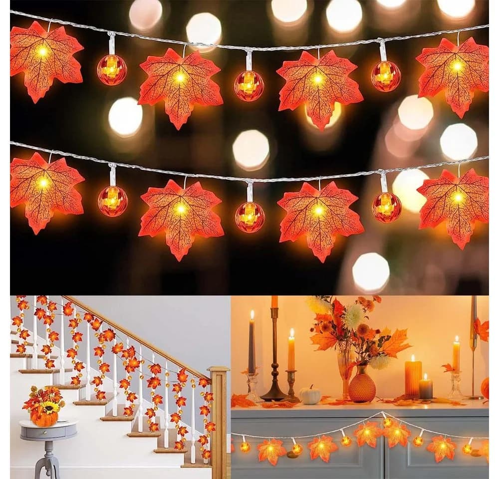 Lapamax LED-Lichterkette Herbst mit Ahornblättern Batterie warmweiß - Bild 3