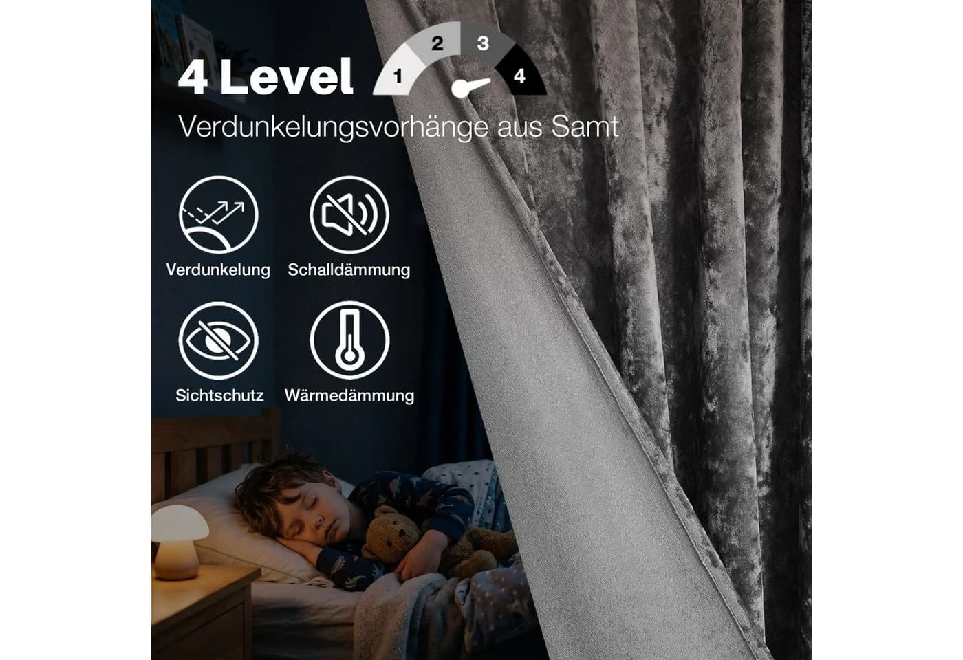 Lapamax Samtvorhang Grau 2er Set Stangendurchzug - Bild 3