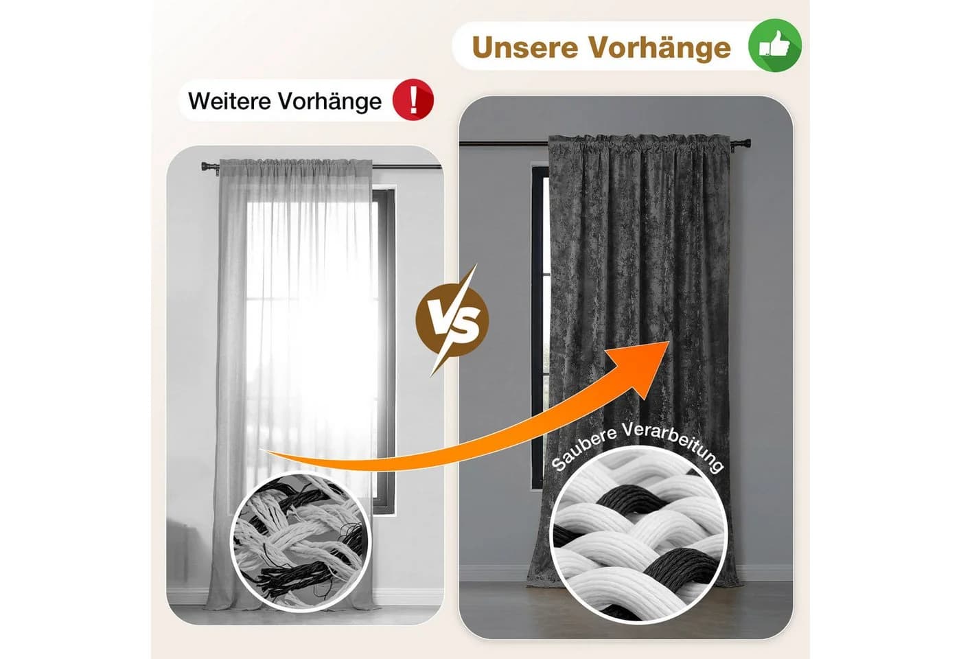 Lapamax Samtvorhang Grau 2er Set Stangendurchzug - Bild 4
