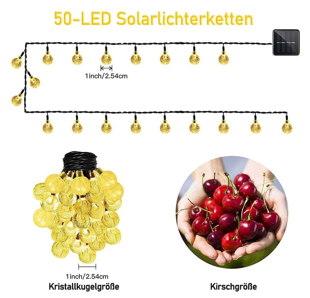 Rosnek Solar LED-Lichterkette mit Kristallkugeln Wasserdicht Garten - Bild 3