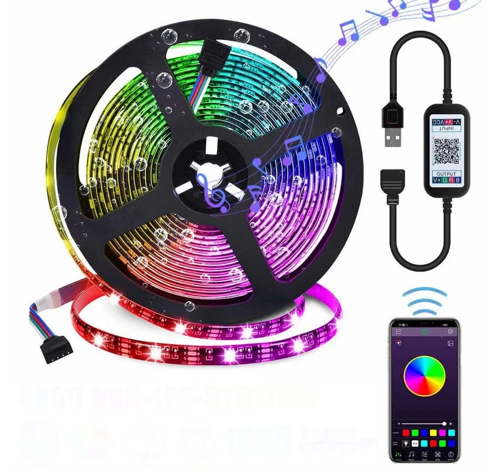 Rosnek LED-Streifen 1m-5m RGB Musik Sync USB App Party Wohnzimmer Deko TV Hintergrund-Beleuchtung - Bild 2