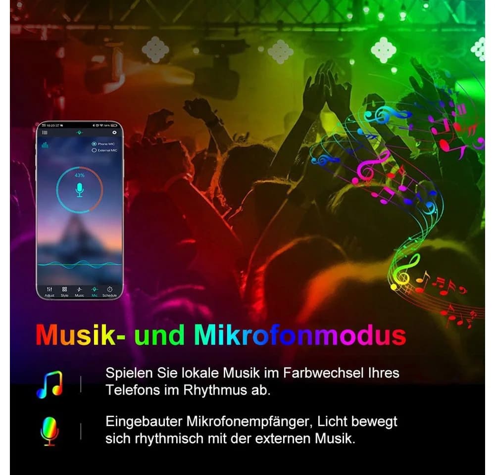 Rosnek LED-Streifen 1m-5m RGB Musik Sync USB App Party Wohnzimmer Deko TV Hintergrund-Beleuchtung - Bild 5