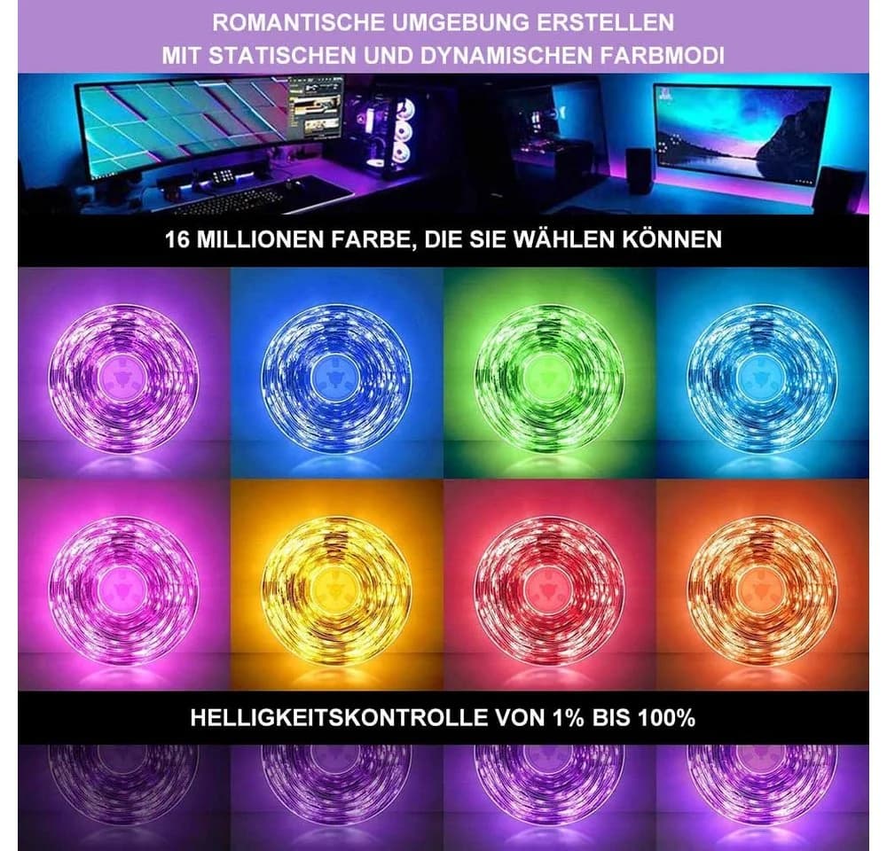 Rosnek LED-Streifen RGB 5V USB App Steuerung TV Hintergrundbeleuchtung - Bild 3