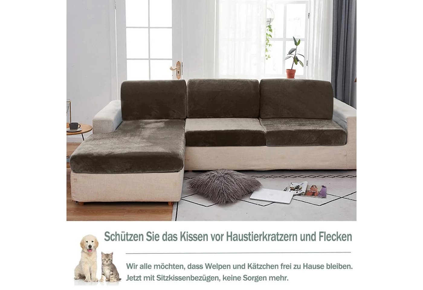 Rosnek Samt Sofahusse Stretch 1-4 Sitze Braun - Bild 5