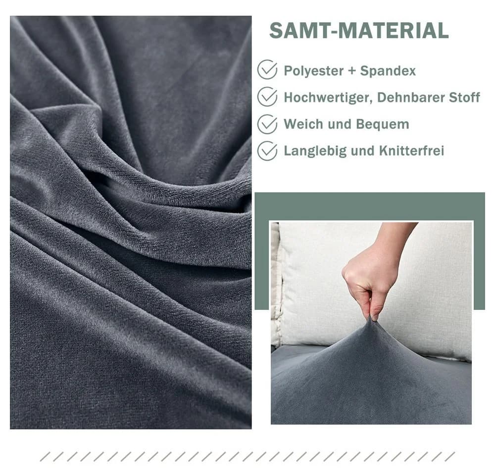 Rosnek Samt-Sofahusse Stretch 1-4 Sitze Grau - Bild 3
