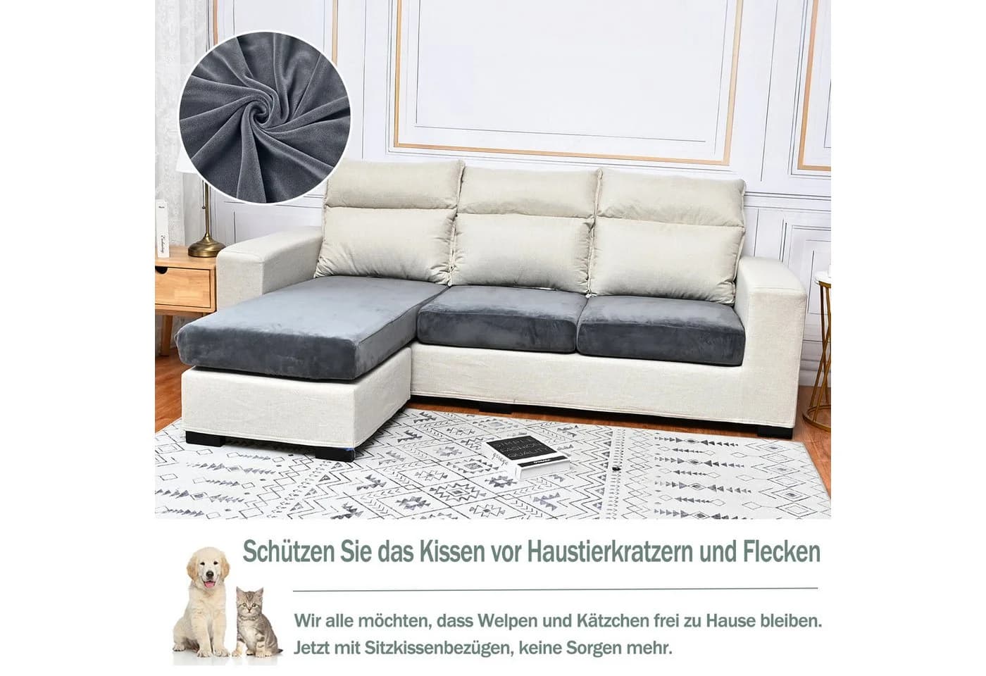 Rosnek Samt-Sofahusse Stretch 1-4 Sitze Grau - Bild 5