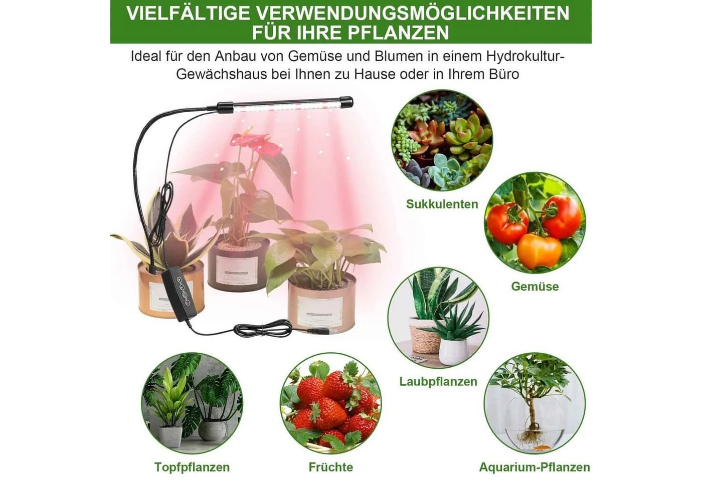 Rosnek Dimmbare Pflanzenlampe mit 360° Schwanzhals & Timer, 48 LEDs, USB - Bild 3