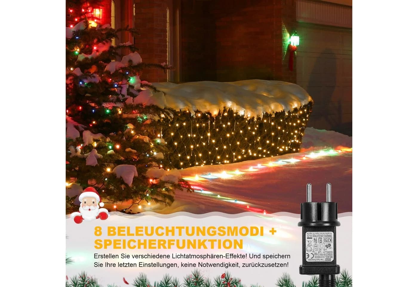 Rosnek LED-Lichternetz 31V 8 Modi Lichterkette Außen Timer - Bild 4